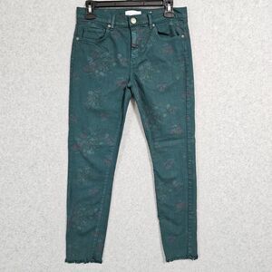 Loft Modern Skinny Jeans 4/27 Womens Green Floral Raw Hem